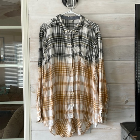 Cato High-Low‎ Bleached Ombre Flannel Shirt - Picture 1 of 7